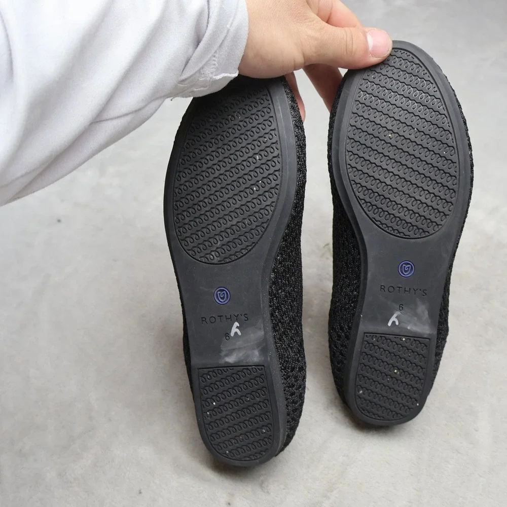 Rothys Women 6 Flats Shoes Black The Loafer Knit‎ Sustainable Slip On Everyday